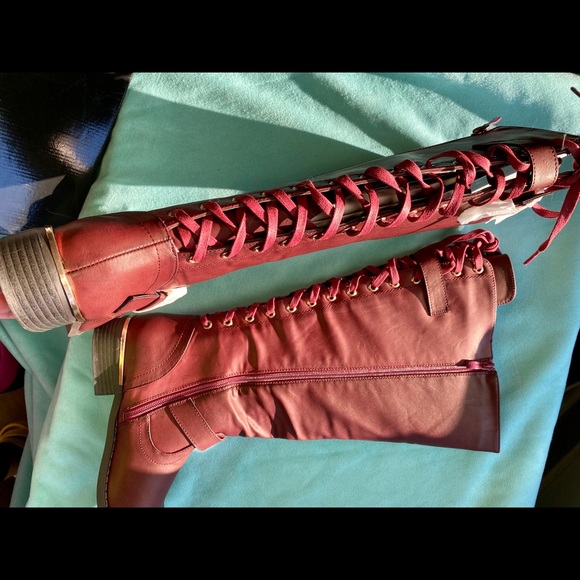 Wanted Lounge Lace-Back Riding Boots sz 9 Burgundy - Picture 10 of 16